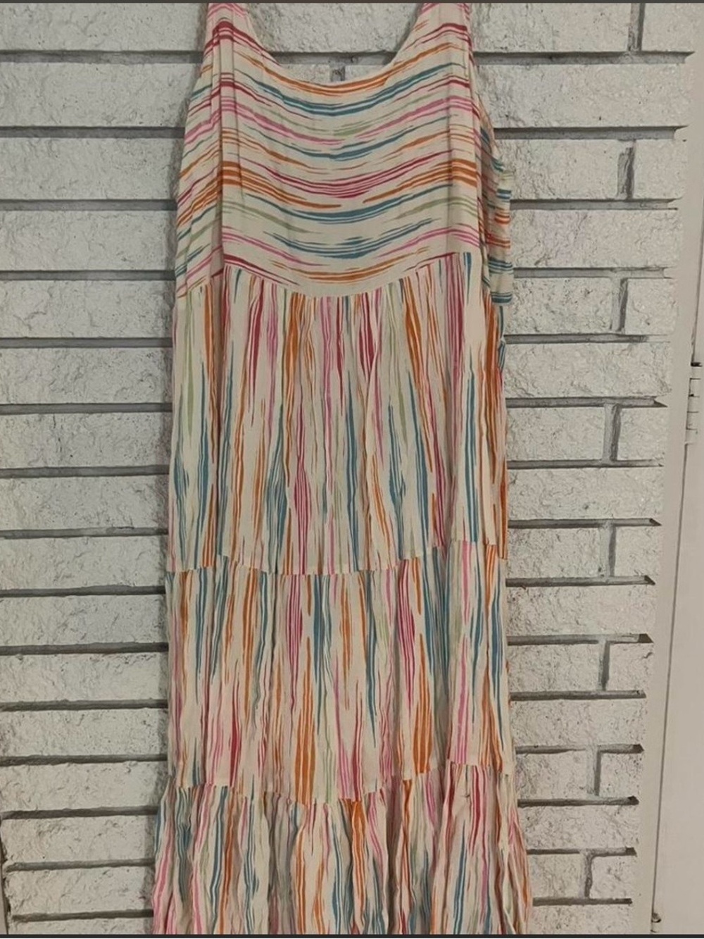 Sleeveless Cream Maxi Dress with Multicolor Stripes